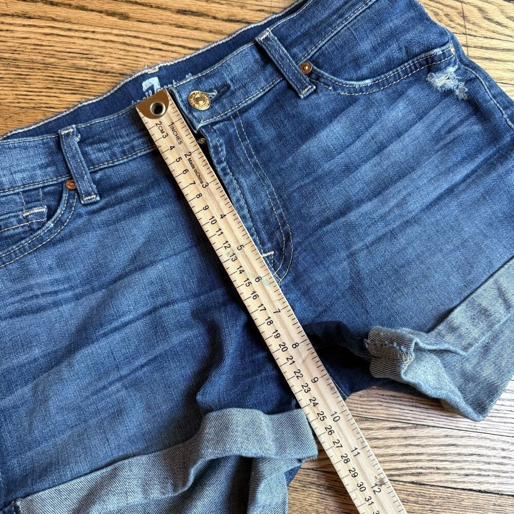 7 For All Mankind Jean Shorts Womens Size 28 Medium Wash Blue Y2K Summer Cuffed - Picture 6 of 8